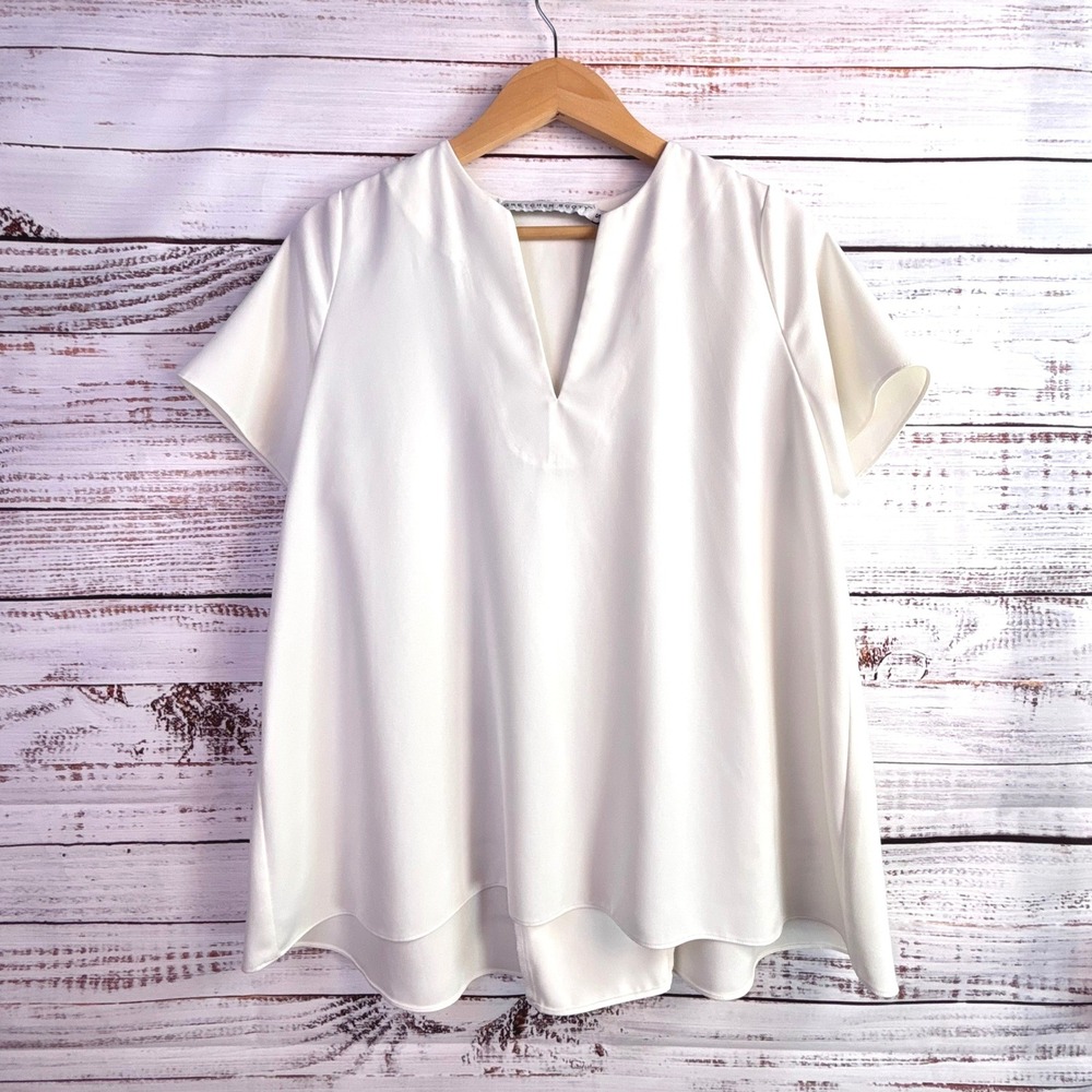 Minimalist Mod Babydoll Blouse Gretchen Scott S Ivory White Swing Short Sleeve